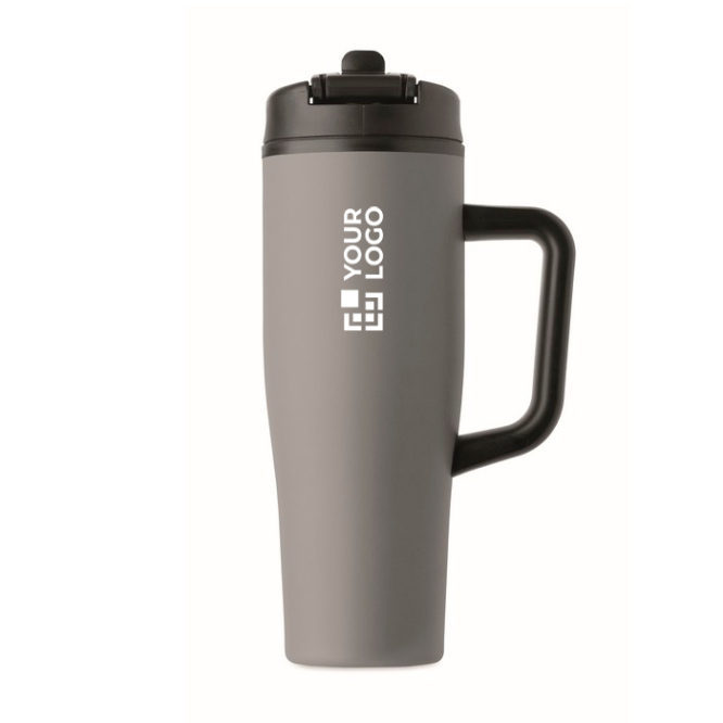 Auslaufsicherer Thermobecher aus recyceltem Edelstahl mit Griff und Strohhalm 900 ml