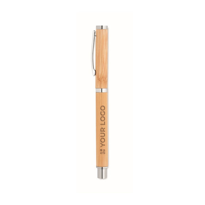 Rollerball aus Bambus und Edelstahl mit blauer Gel-Tinte
