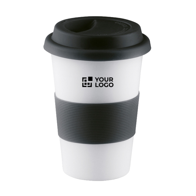 Bedruckte Keramiktasse mit Deckel 400 ml
