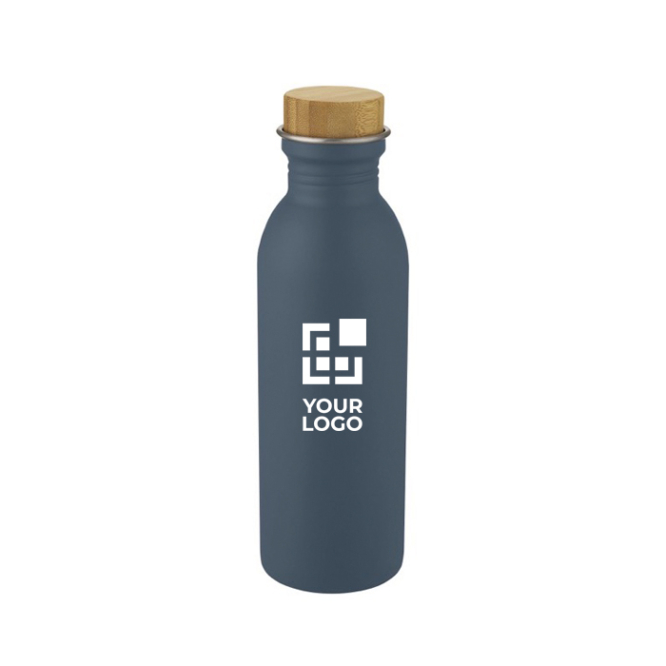 Stahlflasche mit Bambusdeckel Ansicht mit Druckbereich
