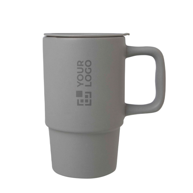 Keramikbecher mit Kunststoffdeckel und großem Griff 450 ml