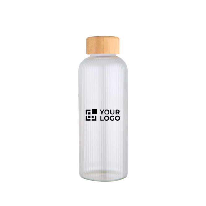 Einwandige Borosilikatglasflasche mit Bambusdeckel 650 ml