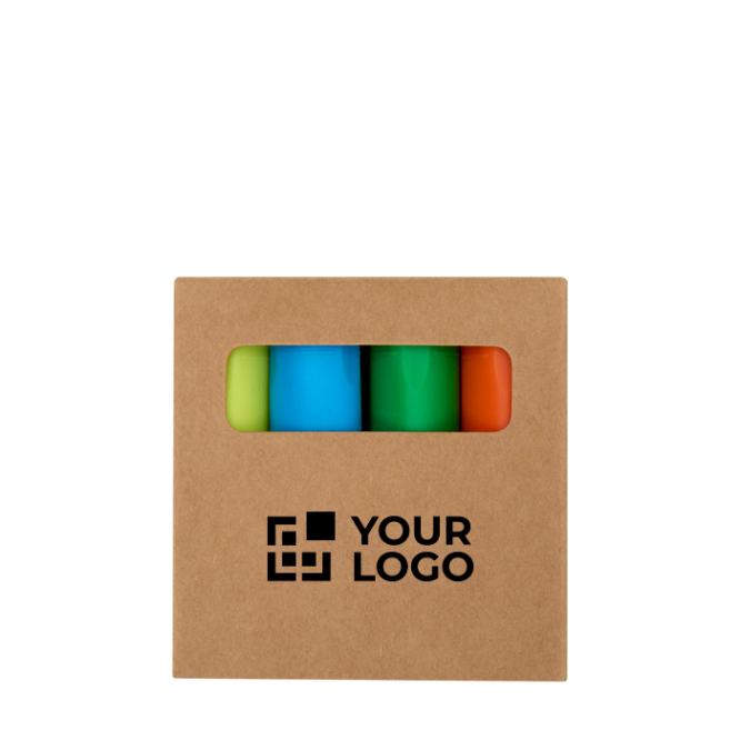 Set mit 4 Mini-Textmarkern in Kraftpapierbox