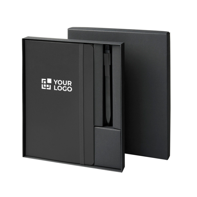 Geschenkset aus Hardcover-Notizbuch und Stift mit schwarzer Tinte