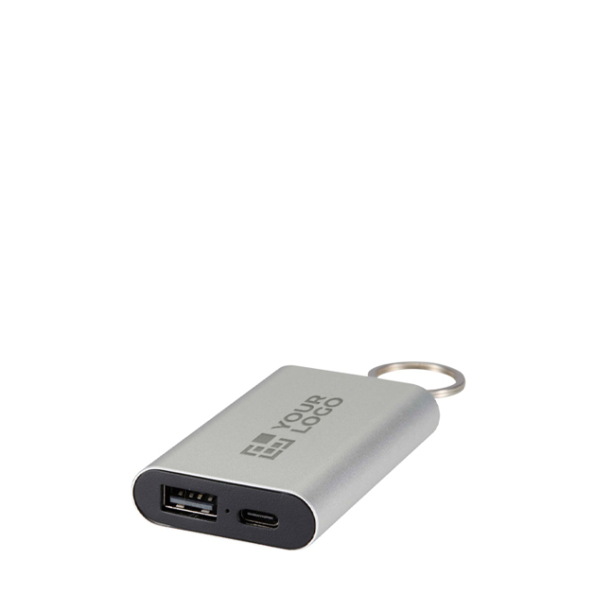 Powerbank aus recyceltem Aluminium mit Schlüsselanhänger, 2.000 mAh