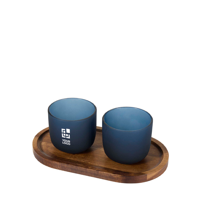 Elegantes Holztablett mit 2 matten Glasbechern 200 ml