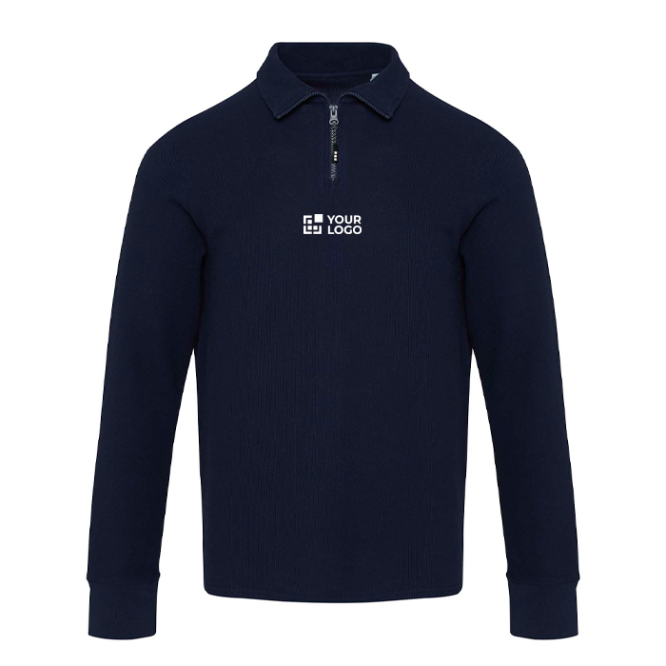 Unisex Baumwoll Poloshirt Langarm mit Halb Reißverschluss 245 g/m² Elevate