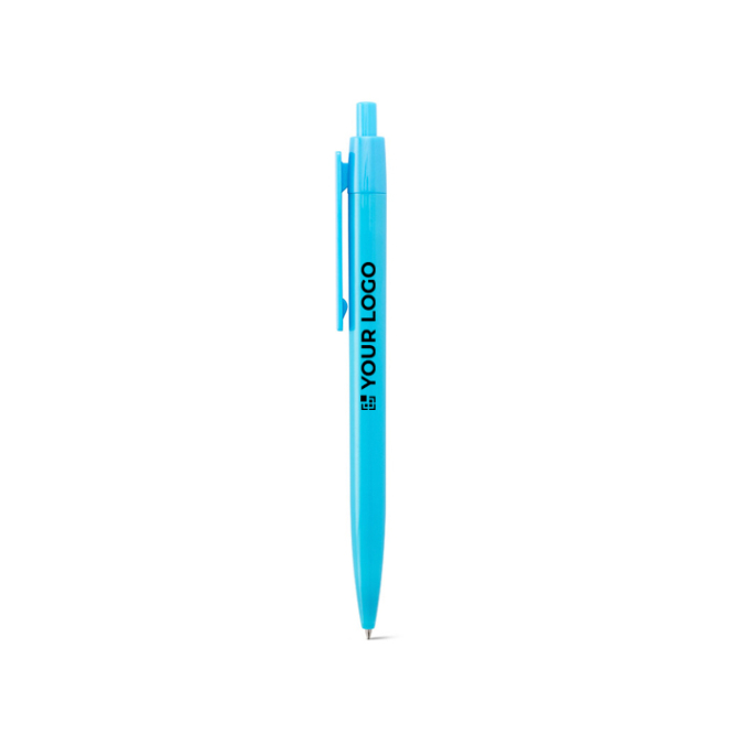 Kugelschreiber aus Kunststoff mit großem Clip und glänzender Oberfläche, blaue Tinte
