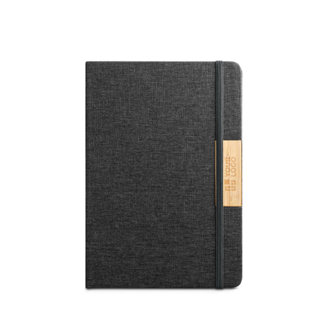 A5-Notizbuch mit Hardcover aus Bambus und RPET mit Verschluss, linierte Seiten