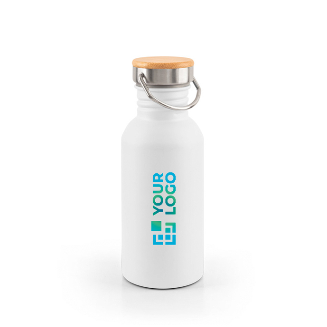 Edelstahlflasche mit Bambusdeckel mit Trageschlaufe 580ml