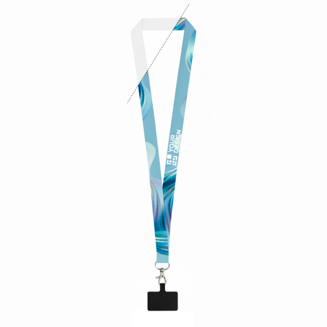 Lanyard aus recyceltem Polyester mit Karabinerhaken und Handyhalter 2 cm