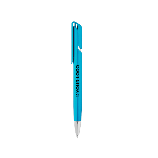 Kunststoffkugelschreiber mit Clip und Metallic-Finish, blaue Tinte
