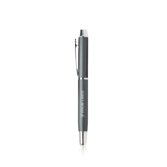 Eleganter Alu-Rollerball mit silbernen Details, blaue Tinte