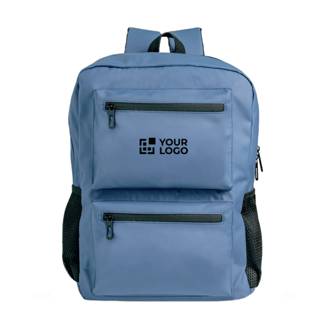 PU-Leder-Rucksack mit Fronttaschen und seitlichen Mesh-Fächern, 15,6