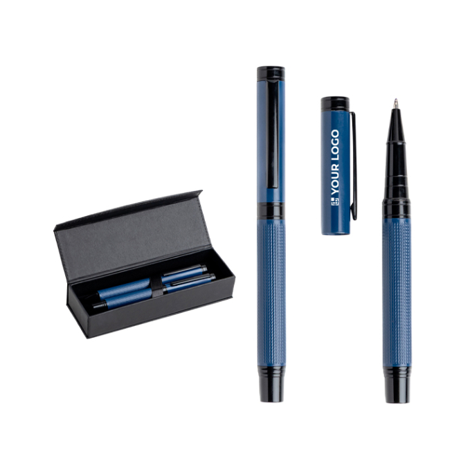 Set aus Kugelschreiber und Tintenroller aus Stahl und Aluminium