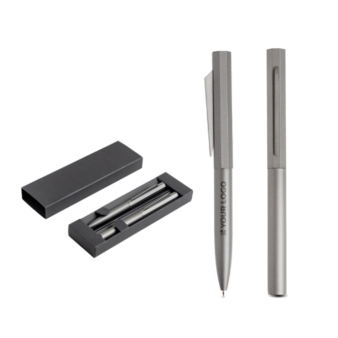 Set aus Kugelschreiber und Roller aus Aluminium mit Hexagon Design