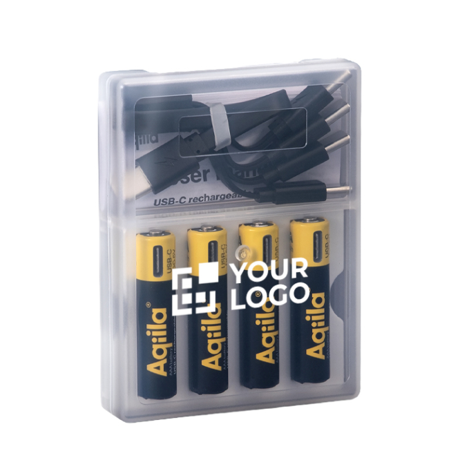 Set mit 4 wiederaufladbaren AAA-Akkus und USB-C-Anschluss, 600 mAh