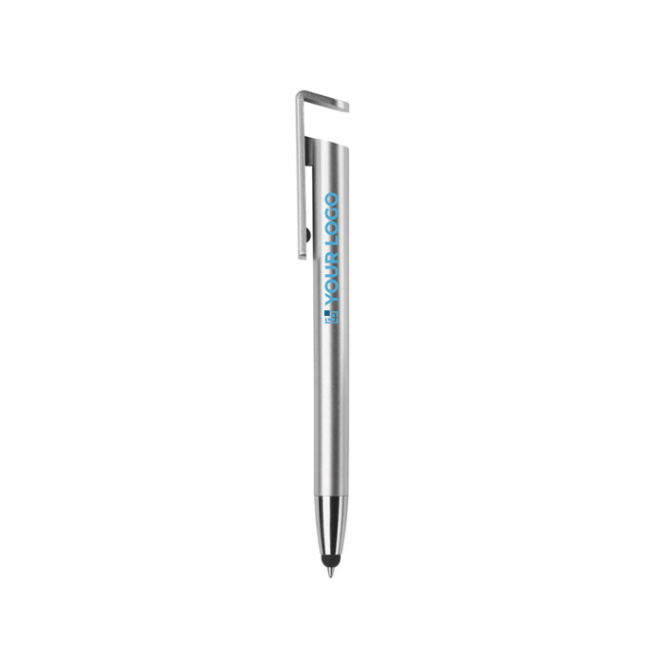 Kunststoffkugelschreiber mit Stylus und Handyhalter mit blauer Tinte Ansicht mit Druckbereich