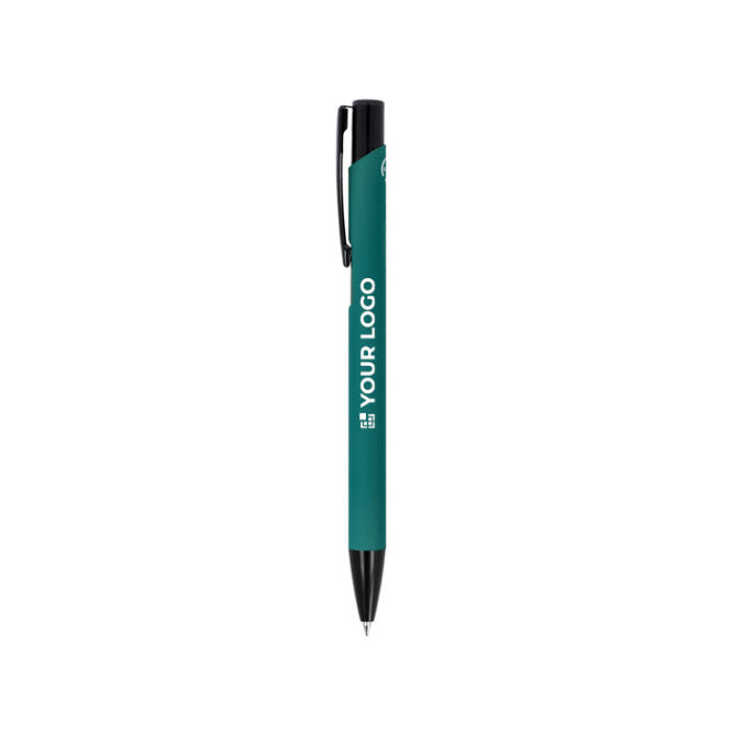 Kugelschreiber aus Recycling-Alu mit schwarzem Clip, blaue Tinte