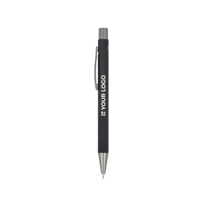 Recycelter Alu-Kugelschreiber mit Soft-Touch und blauer Tinte