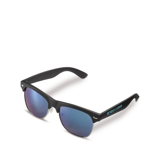 Schwarze Sonnenbrille mit schwarzem Rahmen und UV400-Schutz Ansicht mit Druckbereich