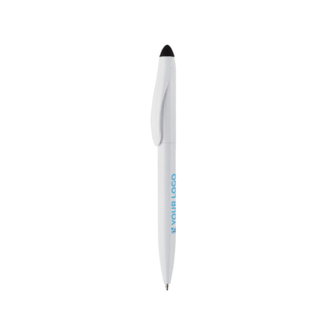 Dreh-Kugelschreiber aus Kunststoff mit schwarzem Touchpen, blaue Tinte Ansicht mit Druckbereich
