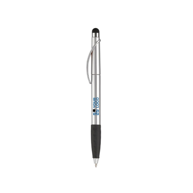 Kunststoffkugelschreiber mit Touchpen und farbigem Griff, blaue Tinte Ansicht mit Druckbereich