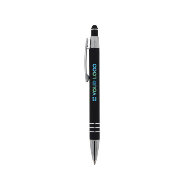 Alukugelschreiber mit Soft-Touch-Finish und 3 Silberringen Ansicht mit Druckbereich