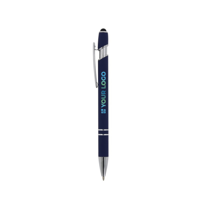 Kugelschreiber aus recyceltem Aluminium mit Touchpen, blaue Tinte Ansicht mit Druckbereich
