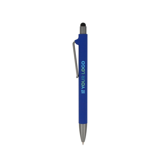 Recycelter Kunststoffkugelschreiber mit schwarzem Touchpen Ansicht mit Druckbereich