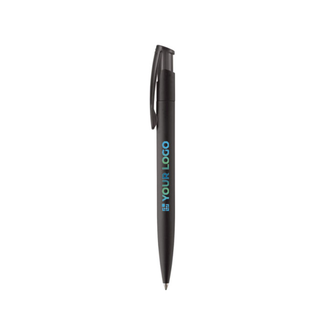 Farbiger Kunststoffkugelschreiber mit Soft-Touch-Finish, blaue Tinte Ansicht mit Druckbereich