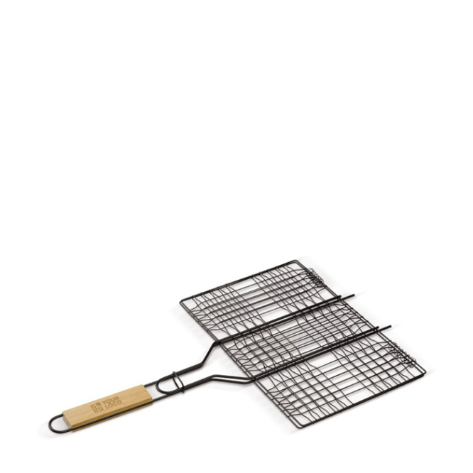 Rechteckiger Grill mit komfortablem Holzgriff speziell zum Grillen Ansicht mit Druckbereich