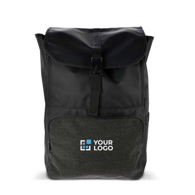 Schwarzer RPET Laptop-Rucksack mit Seitentaschen, 15