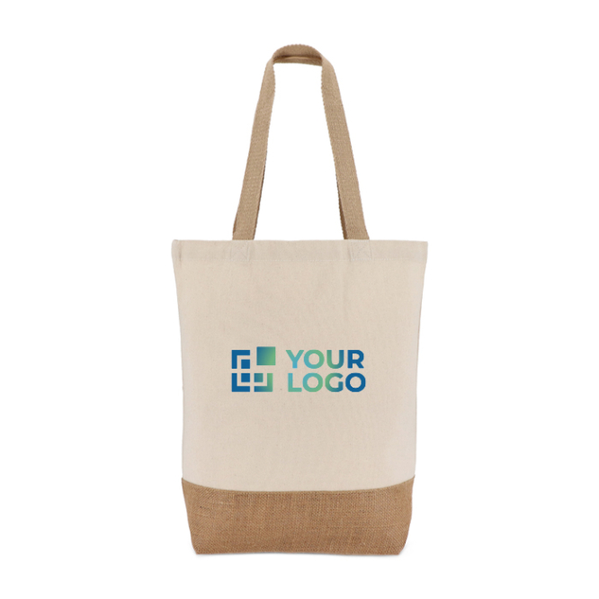 Baumwolltasche mit Jutegriff und Bodenfalte 320 g/m²