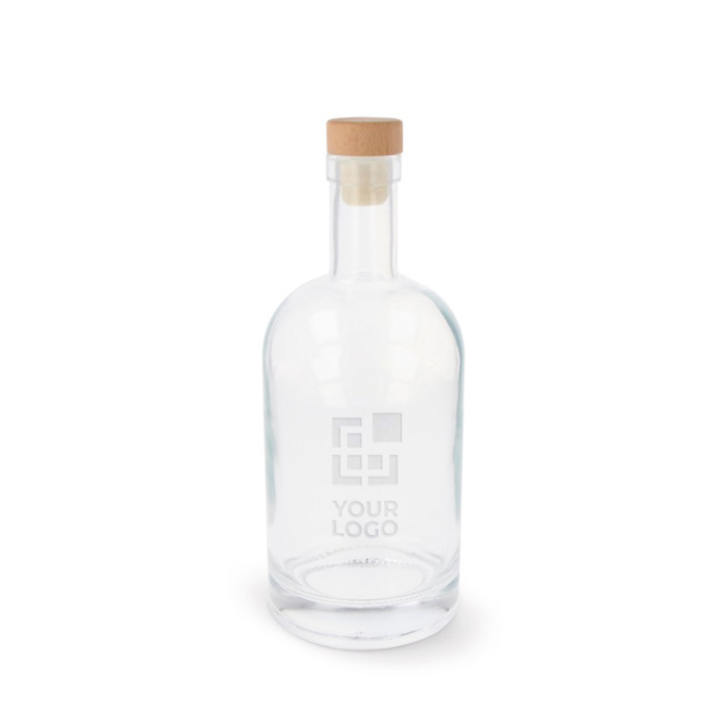Nachhaltige Glasflasche mit Deckel aus FSC-Holz, 1 L Ansicht mit Druckbereich