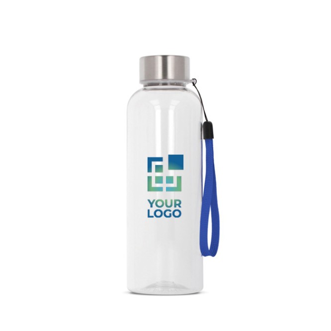 Tansparente Trinkflasche aus RPET mit farbiger Schlaufe, 500 ml Ansicht mit Druckbereich
