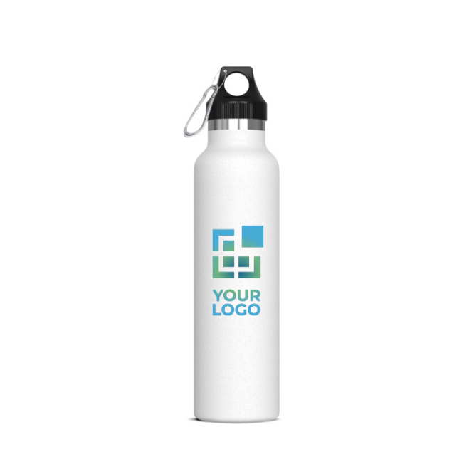 100% auslaufsichere Edelstahlflasche mit Karabiner, 650 ml Ansicht mit Druckbereich