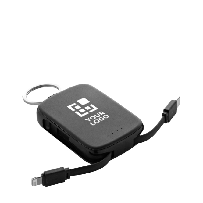 Ökologische Powerbank als Schlüsselanhänger mit integrierten Kabeln 2000 mAh