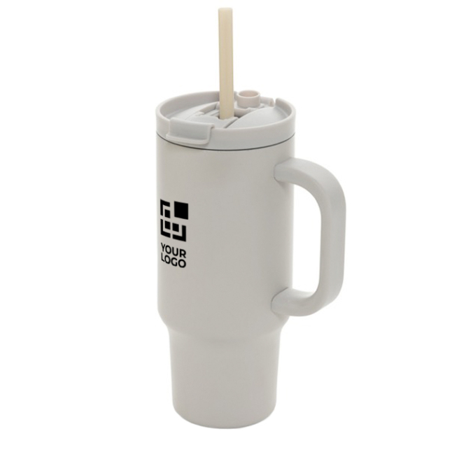 Thermobecher aus recyceltem Edelstahl mit Trinkhalm und Henkel 480 ml