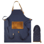 Schürze mit PU-Vordertasche und passendem Grillhandschuh