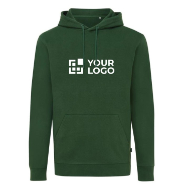 Hoodie aus organischer Baumwolle 340 g/m2 Iqoniq Jasper farbe dunkelgrün Ansicht mit Druckbereich