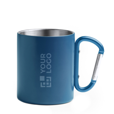 Becher aus recyceltem Edelstahl mit Doppelwand und Karabinergriff