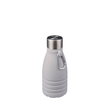 Faltbare Silikonflasche mit Edelstahldeckel und Karabiner, 550 ml