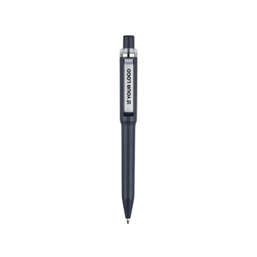 Kugelschreiber rKunststoff mit Clip & Chromring, blaue Tinte