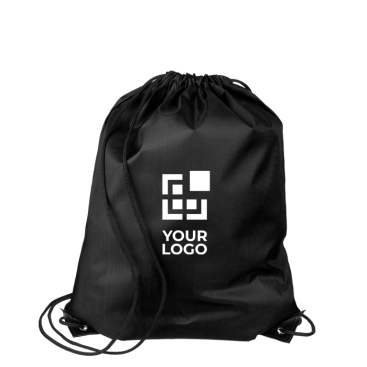 Turnbeutel aus Polyester mit schwarzen Ecken und Kordeln