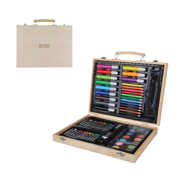 Holz-Etui mit Tragegriff und 66 Malutensilien