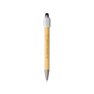 Bambus-Touchpen mit Spinner an der Oberseite und blauer Tinte