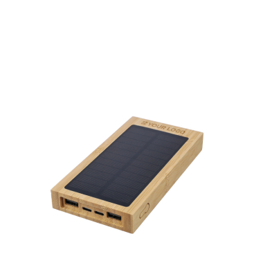 Externe Solarbatterie aus Bambus mit Ladeanzeige, 10.000 mAh