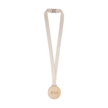 Holzmedaille mit Baumwollband und Sicherheitsverschluss