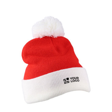 Weihnachtsmütze aus Acrylstrick mit Bommel aus Polyester